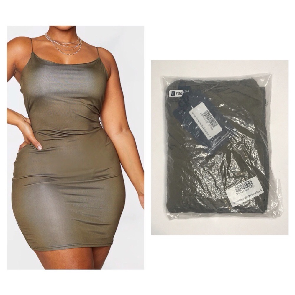 Plus khaki spaghetti strap bodycon dress